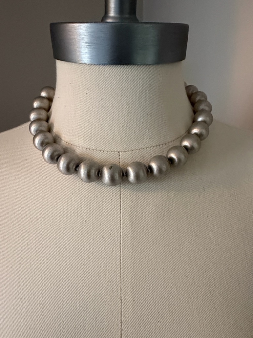 Vendome Matte Silver Sculpted Bead Choker Necklace